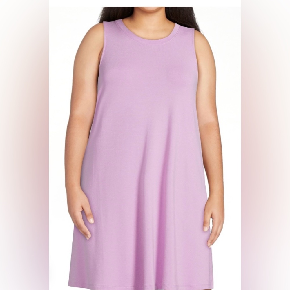 🔴 3/$12 Time and Tru Sleeveless Swing Dress Soft Violet A-Line Knit Size L NWT